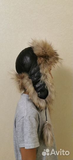 Новая, кожаная, детская шапка ушанка с песцом