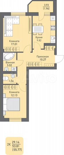 2-к. квартира, 54,9 м², 4/16 эт.