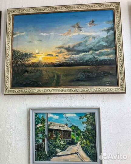 Картина маслом на холсте«Апрельский закат»