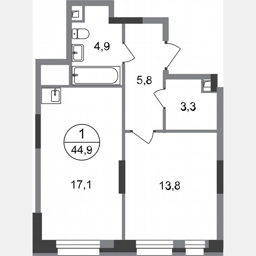 1-к. квартира, 44,9 м², 2/20 эт.