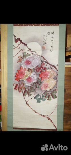 Японский свиток цветы каллиграфия