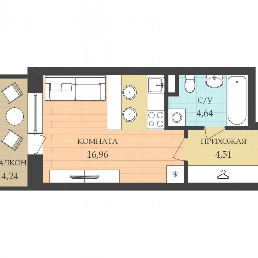 Квартира-студия, 27,4 м², 3/7 эт.