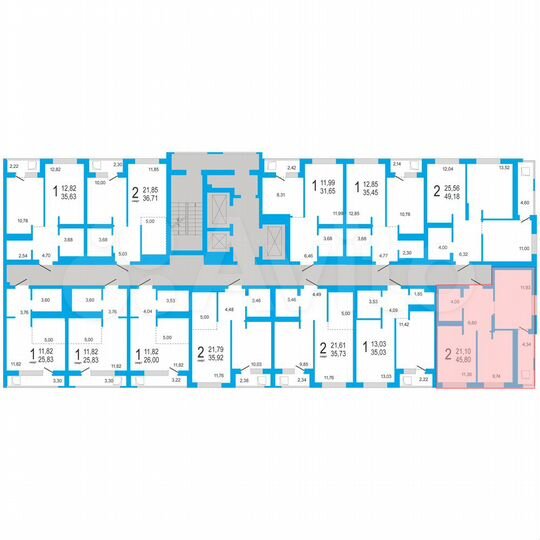2-к. квартира, 45,8 м², 18/21 эт.