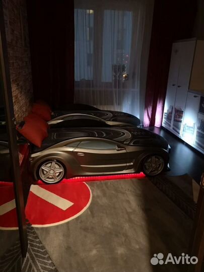 Кровать машинка графит с 3D обивкой