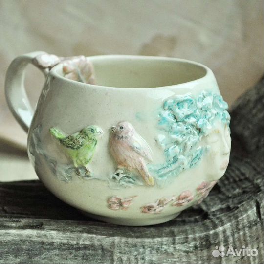 Чашка ручная работа с лепниной