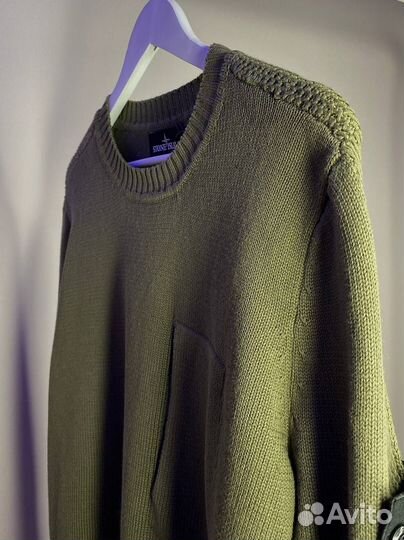 Свитер Stone Island вертикальный карман хаки