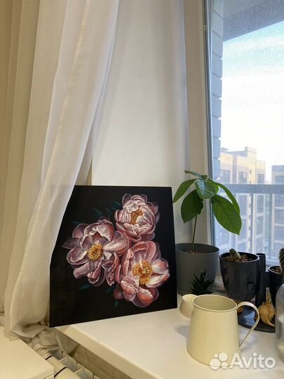 Картина ручной работы акрилом на холсте «Пионы»