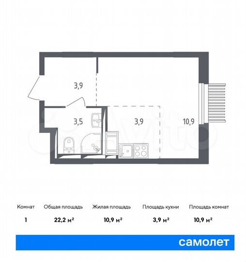Квартира-студия, 22,2 м², 16/17 эт.