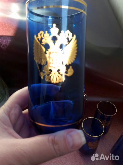 Стаканы с Гербом кобальтовое стекло 5 штук