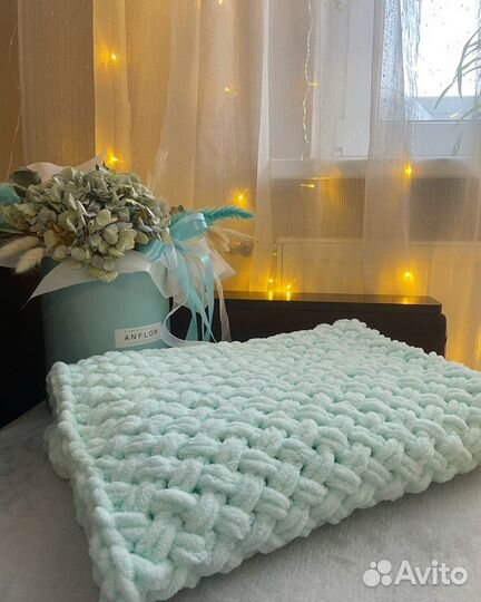 Плед детский вязаный ручная работа ализе пуффи