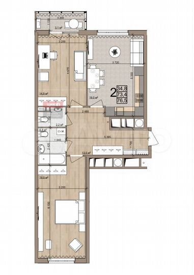 2-к. квартира, 76,5 м², 20/25 эт.