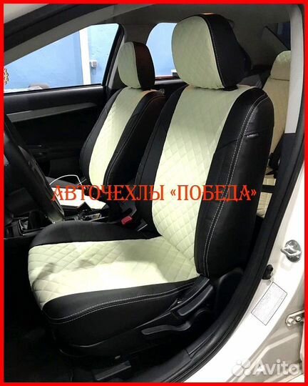 Чехлы Mitsubishi Lancer 10 2 из экокожи чёрно-белы