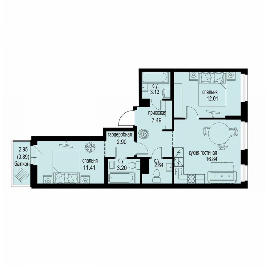 2-к. квартира, 60,5 м², 4/12 эт.