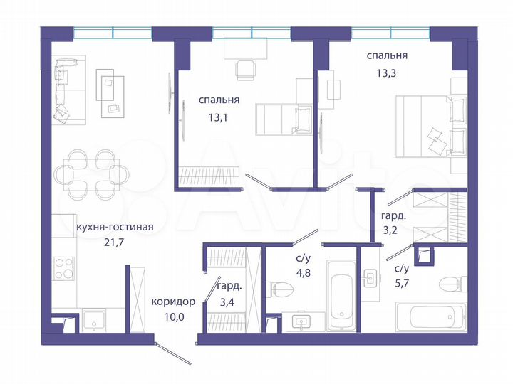 2-к. квартира, 75,2 м², 48/49 эт.