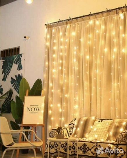 Гирлянда штора 3х2 тёплый свет