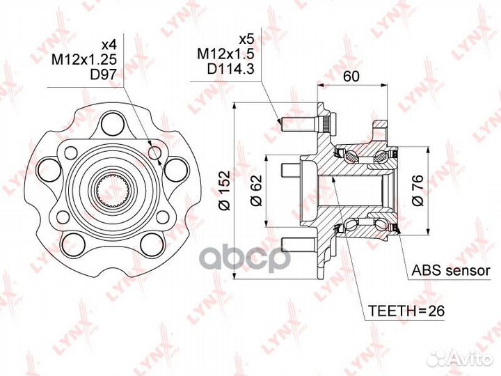 Ступица колеса зад прав/лев WH1034 lynxauto