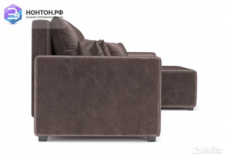 Угловой диван еврокнижка Каскад вельвет серо-корич