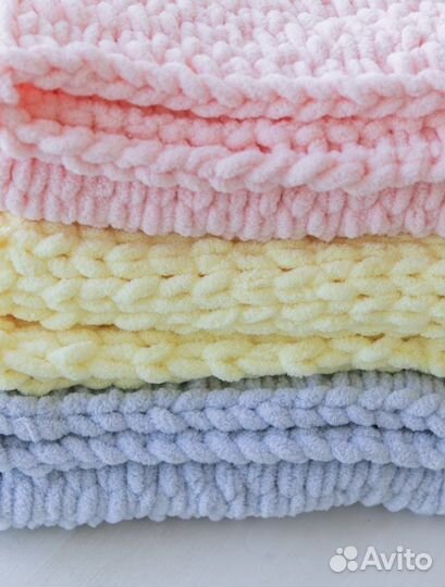 Детский плед плюшевый вязаный ручная работа