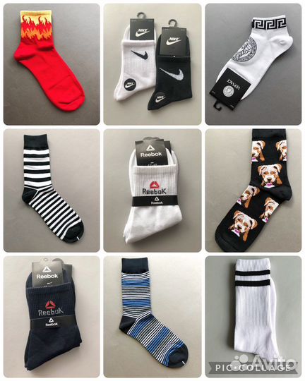 Носки мужские Nike, Reebok, с принтами, классика