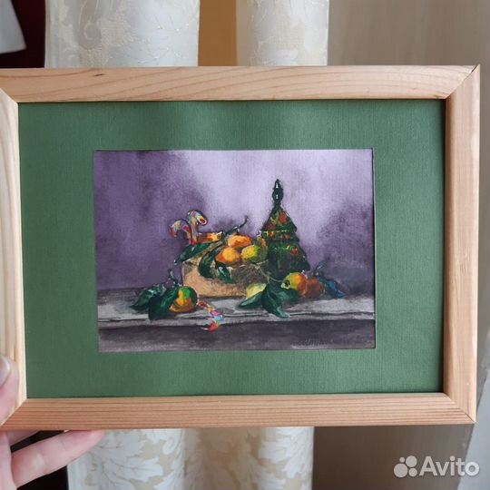 Картина акварелью Натюрморт с мандаринами