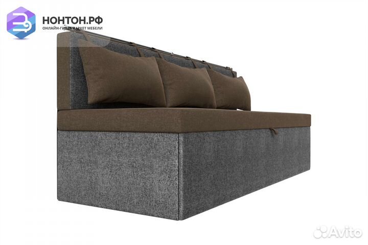 Кухонный прямой диван Метро рогожка коричневый / с