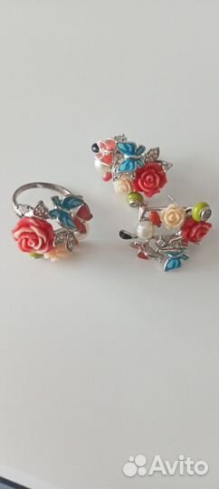 Серебряный набор серьги и кольцо