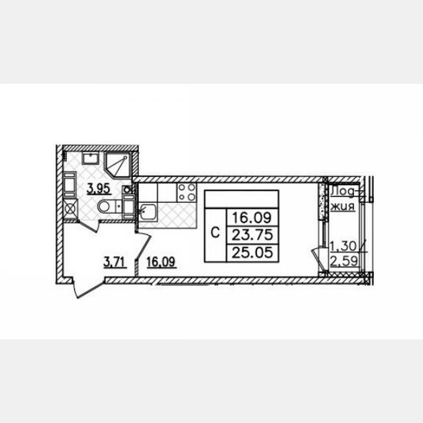 Квартира-студия, 25,1 м², 15/22 эт.