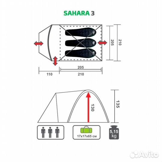 48633 Палатка Sahara-3, 3х-местная, Premier Fishin