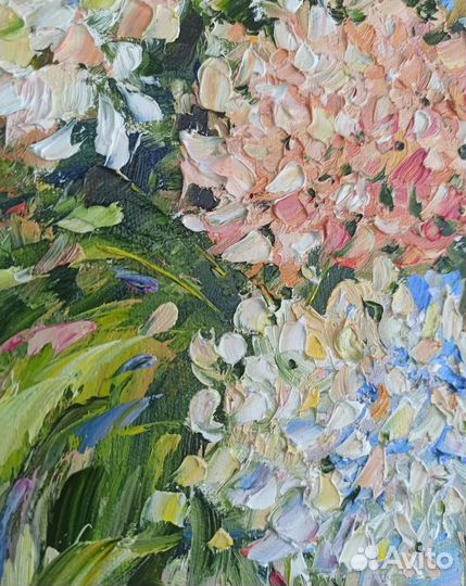 Картина гортензии маслом натюрморт с цветами