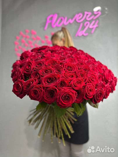 Розы красные 101 от Flowers124, цветы
