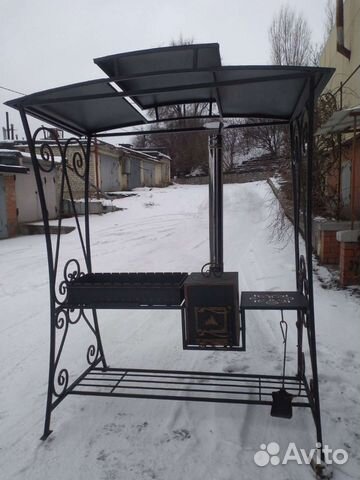 Мангал с печью под казан и крышей