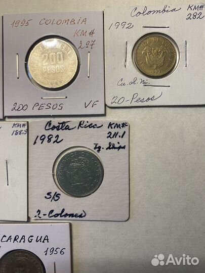 Монеты Колумбии, Коста-Рики, Никарагуа