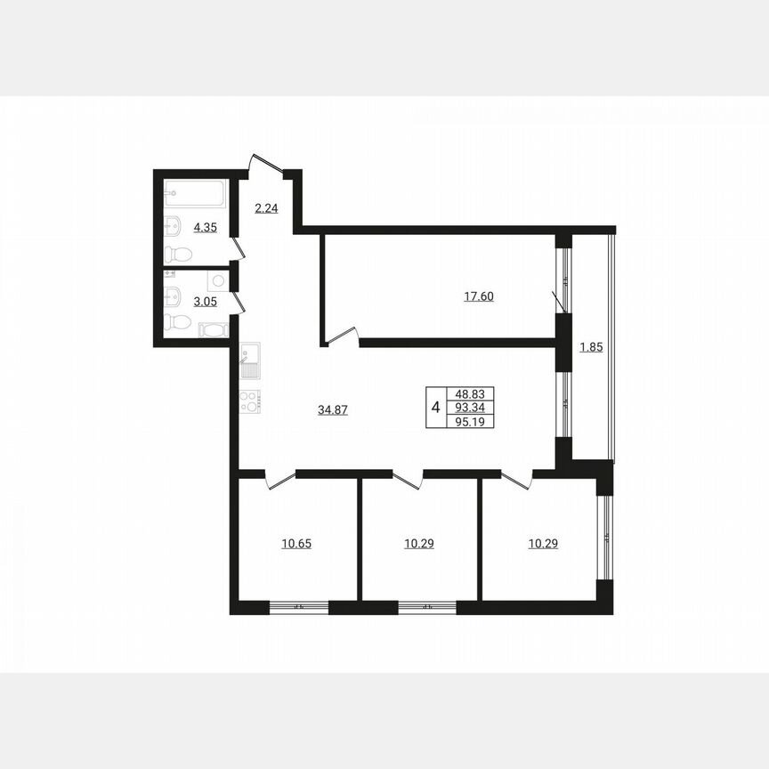 4-к. квартира, 95,2 м², 8/8 эт.