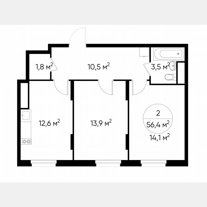 2-к. квартира, 56,4 м², 16/17 эт.