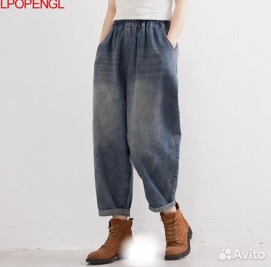 Джинсы легкие в стиле бохо на резинке. Новые