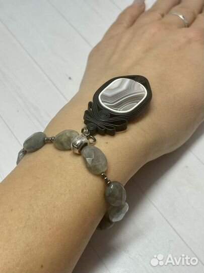 Браслет из лабрадора и агата Ботсвана