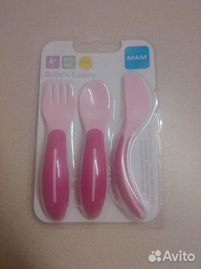 Набор столовых приборов 6+ MAM, розовый