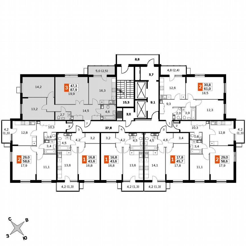 3-к. квартира, 85,4 м², 3/22 эт.