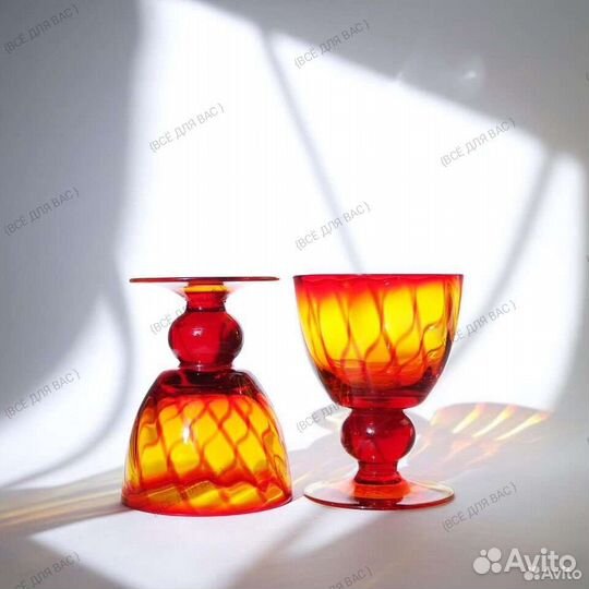 Винтажные бокалы янтарное рубиновое стекло