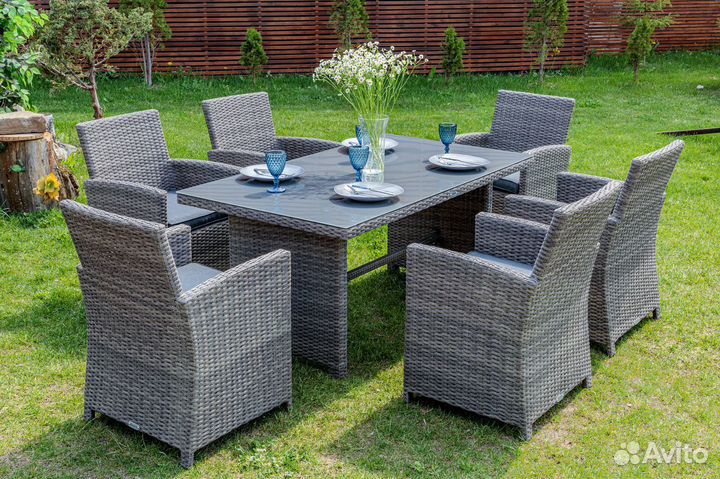 Мебель из ротанга fiona серая обеденный комплект
