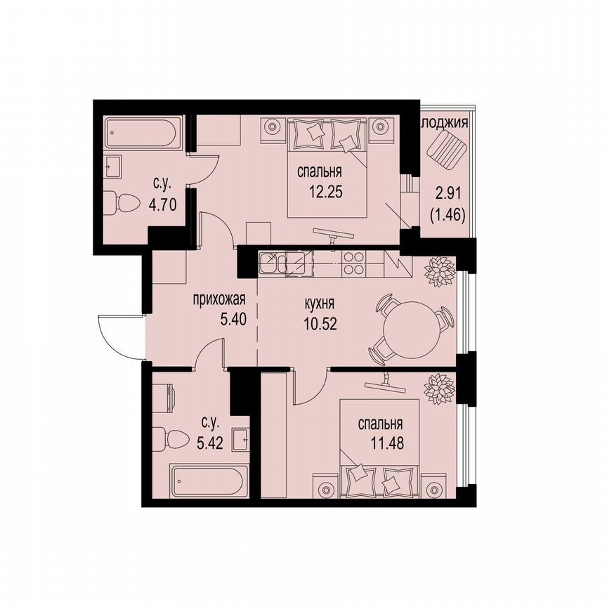 2-к. квартира, 51,2 м², 5/12 эт.