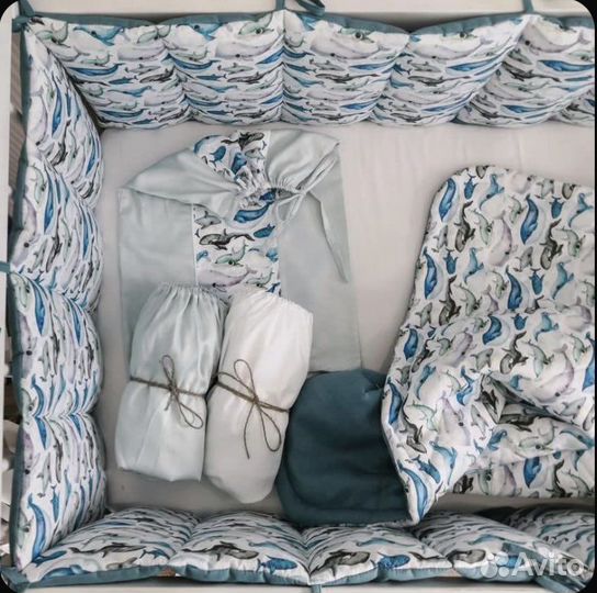 Бортики в кроватку лен 100