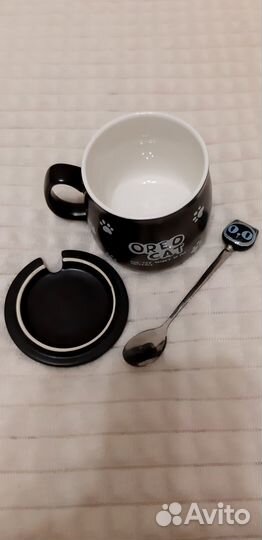 Кружка керамика с крышкой и ложкой