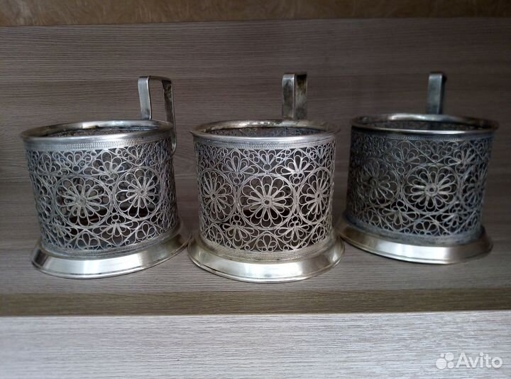 Подстаканник. Скань. Мельхиор. 3шт. Клеймо. СССР