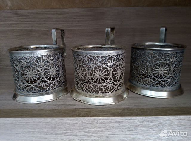 Подстаканник. Скань. Мельхиор. 3шт. Клеймо. СССР