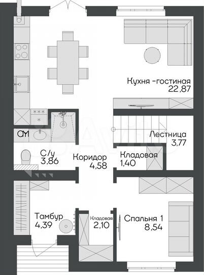 Таунхаус 100 м² на участке 4 сот.