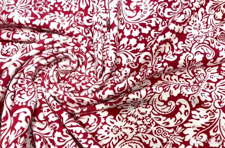 Ткань Кулирка с лайкрой Красный орнамент