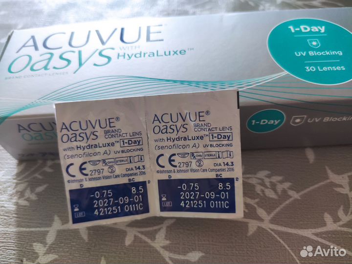 Линзы контактные acuvue oasys однодневные -0,75