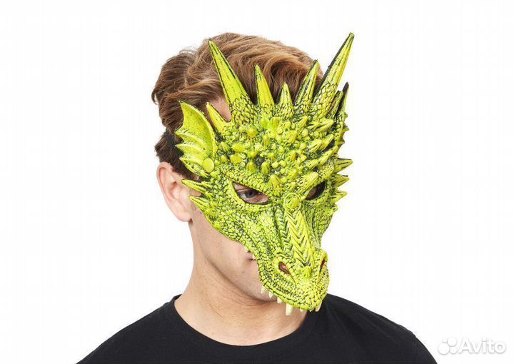 Маска Дракон зеленая на лицо карнавальный реквизит