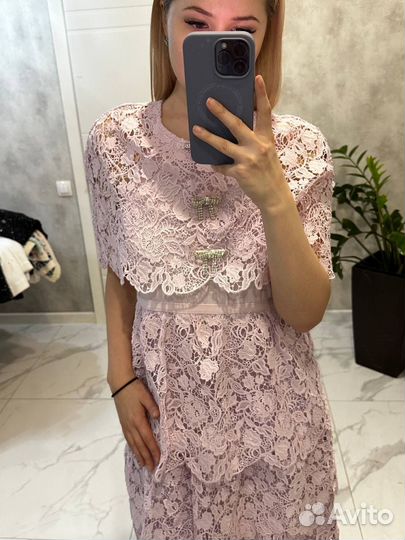 Платье self portrait розовое кружевное